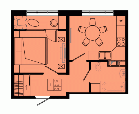 1-комнатная квартира