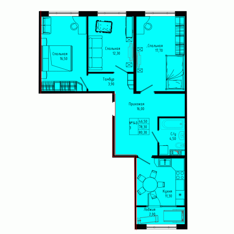 3-комнатная квартира