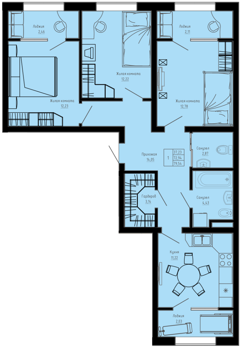 План квартиры №C1-23