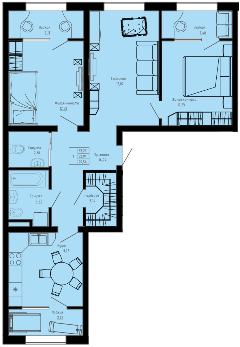 План квартиры №C1-34