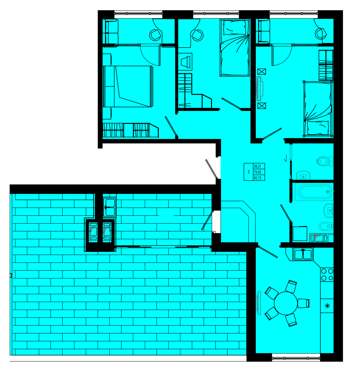 План квартиры №C1''-38